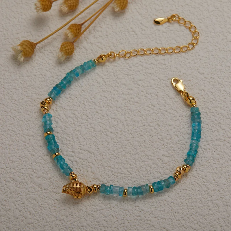 

S925Пистый серебряный браслет из натурального апатита с драгоценными камнями для женщин, оригинальный дизайн, модный серебряный браслет ручной работы с бисером, элегантный новый стиль