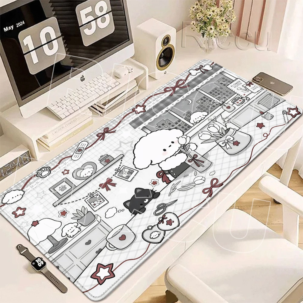 Blue Kawaii Puppy Desk Pads Keyboard Protector Mats Cute Dog Mouse Pad Office Playmats Washable Non-Slip Rubber Desk Blotter Rug