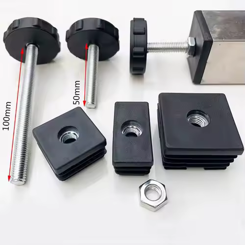 4Pcs Square Adjustable Foot Mat With M8 Nut Pipe Plug Black Rectangle Tube Furniture Leveling Feet Levelers For Table Chair Legs - Image 6