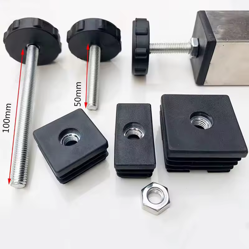 4Pcs Square Adjustable Foot Mat With M8 Nut Pipe Plug Black Rectangle Tube Furniture Leveling Feet Levelers For Table Chair Legs - Image 6