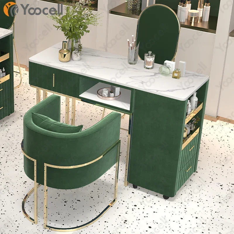 Modern Fashionable Folding Manicure Table Nail Salon Furniture Green Manicure Chair and Table