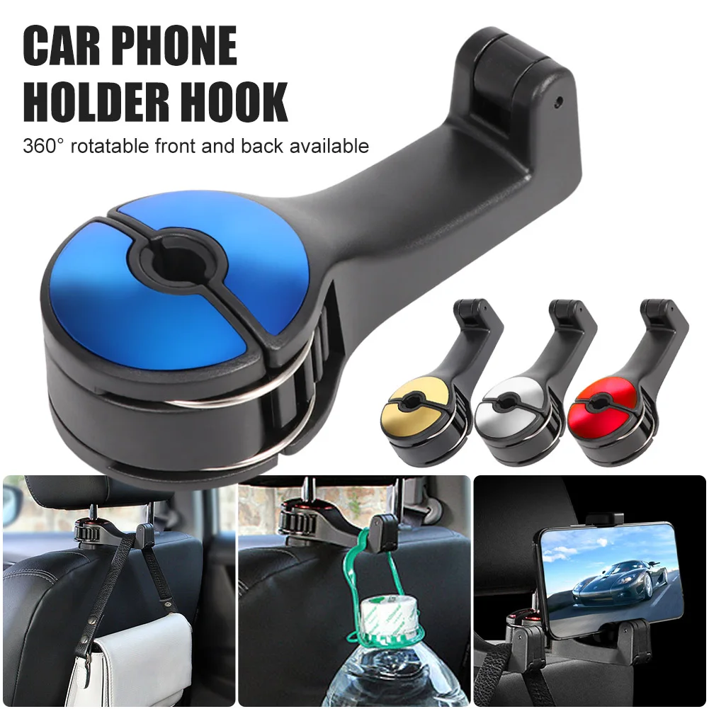 4 Colors Car Headrest Hidden Hook With Phone Holder Car Seat Back Hanger Portable Storage Hook Phone Holder Auto Fastener Clip