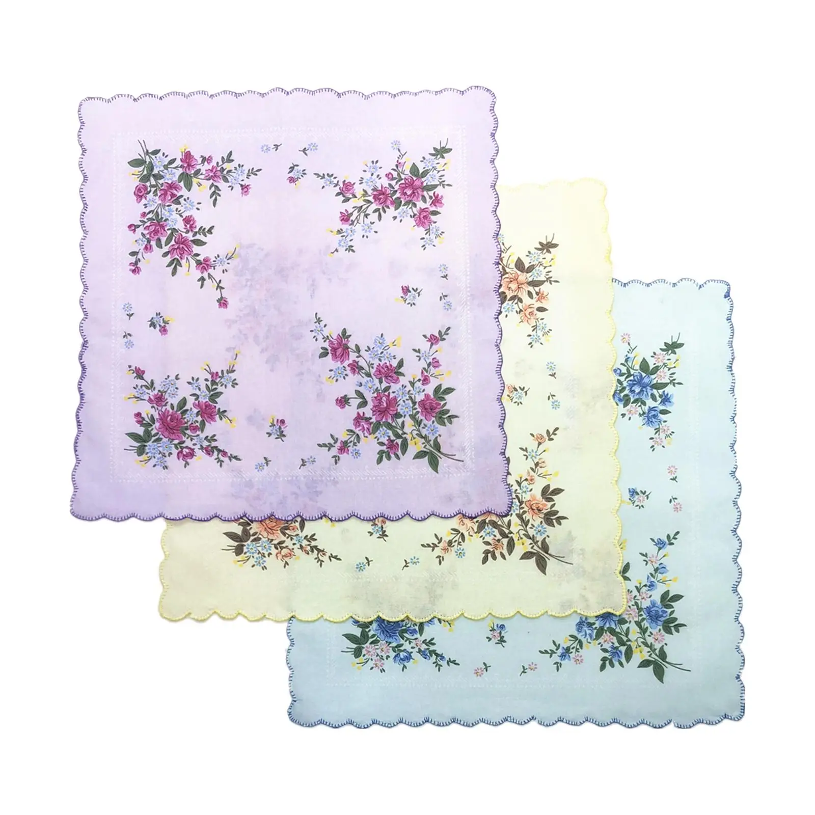 Women Ladies Handkerchiefs Floral Print Mixed Style and Color Soft Cotton Flower Handkerchief for Party Wedding 30cmx30cm