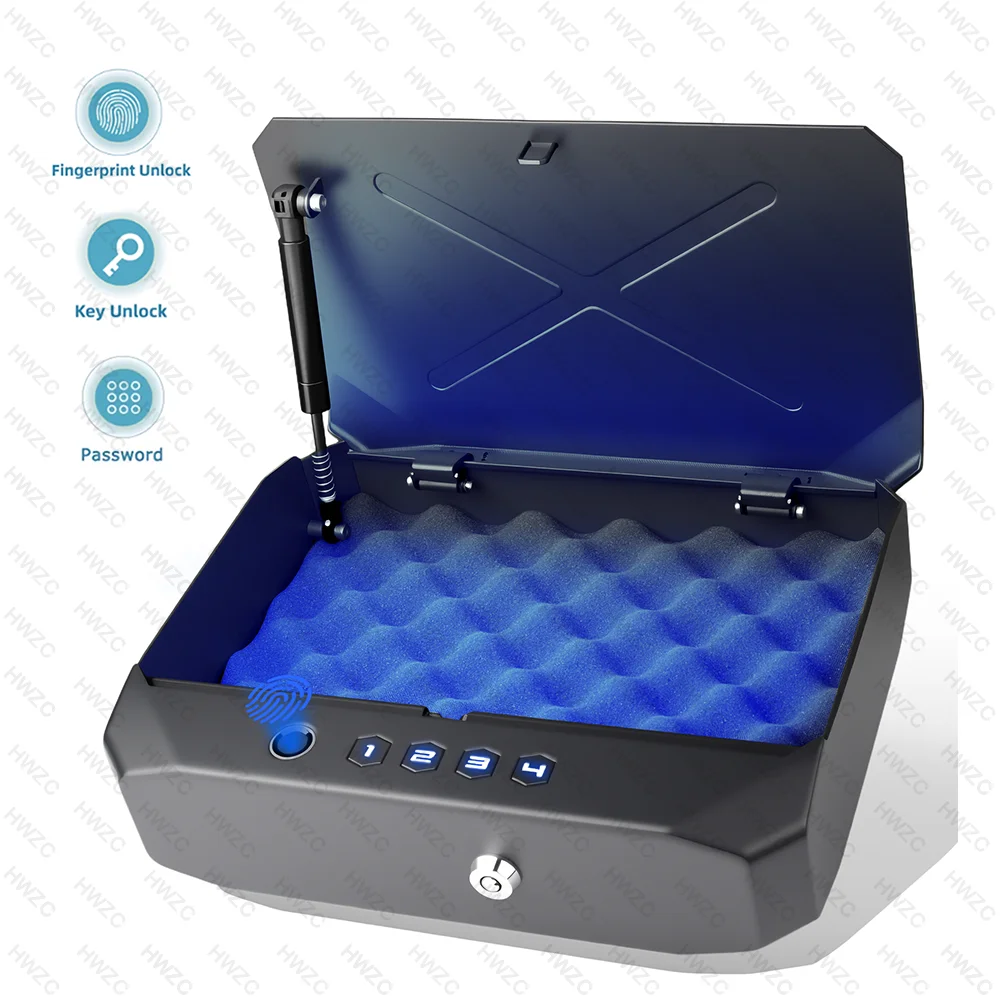 Quick-Access Biometric Gun Safe Password/Fingerprint/Key Unlock Alloy steel material Pistol Safes Box For Home Pistol Safe Box