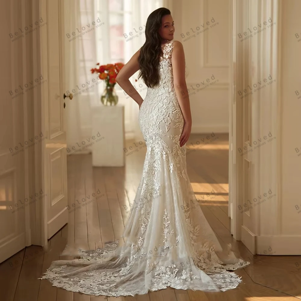 Gorgeous Wedding Dresses Pretty Bridal Gowns Lace Appliques Sleeveless Backless Robes For Women Vestidos De Novia Customized