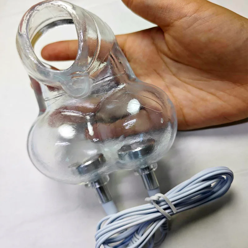 Men's Electro Shock Glans Trainer Massage Cup Penis Stimulator BDSM Bondage Delay Training Masturbator with Cock & Scrotum Sleev view 4