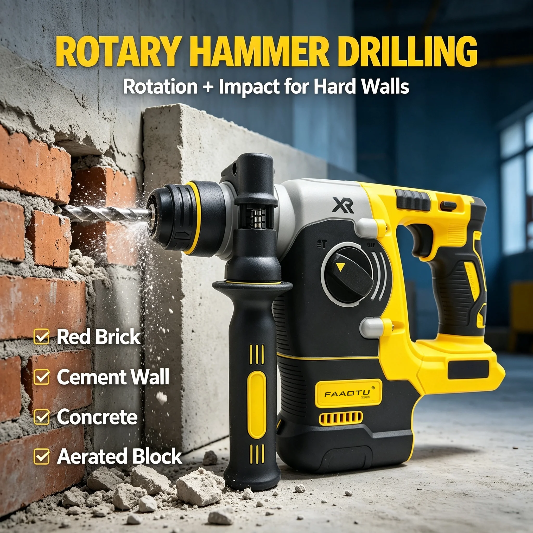 FAAOTU 273 Brushless Rotary Hammer Drill, 20V Power, Same Tough Reliability&Performance as DW Suitable for DW battery NO battery