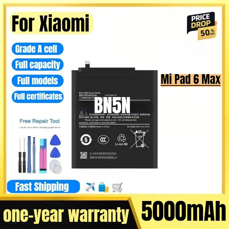 BN5N for Xiaomi Mi Pad 6 Max Tablet Battery High Quality High Capacity Battery Replacement Bateria Grade A Cell with Tools