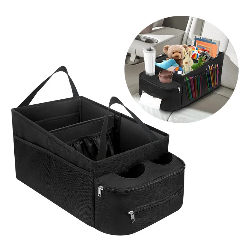 

Car Seat Organizer Foldable Backseat Storage Bag with Handle Nonslip Passenger Seat Organizer with 2 Cup Holders for Cars Vans