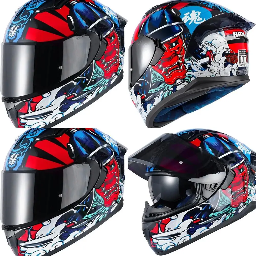 خوذة دراجة نارية ذات قناع مزدوج للبالغين - معتمدة من وزارة النقل، جاهزة للقفل، أحمر ساموراي، مقاس S #1