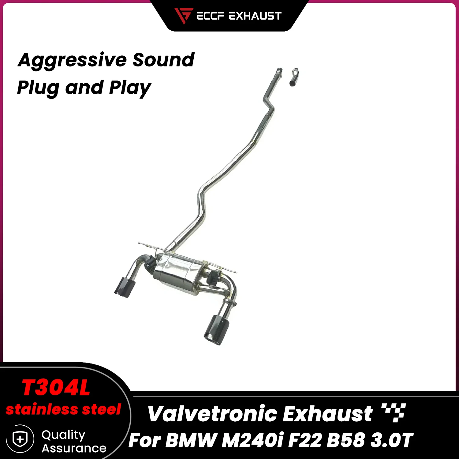 

Sporty Valvetronic Stainless Steel Catback Exhaust for BMW M240i F22 B58 3.0T Freely Adjustable Sound Control Easy Installation