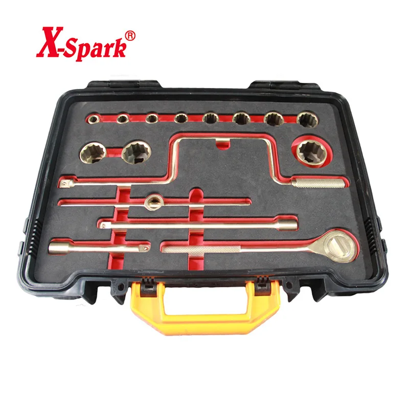 X-SPARK Non-Sparking Beryllium Copper 1/2'' Drive Socket Set 17PCS With Box, Safety Tool For Oil & Gas And Hazardous Areas