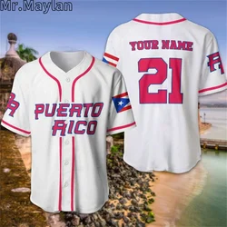 Nome personalizzato PUERTO RICO Love Country Flag 3D stampato maglia da Baseball camicia estiva da uomo top Tee oversize Streetwear-1