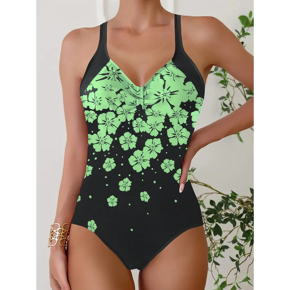 Summer Newest High-quality Summer Women's Double Straps Swimsuit Drift Plum Blossom Print Vacation Seaside One-piece Swimsuit