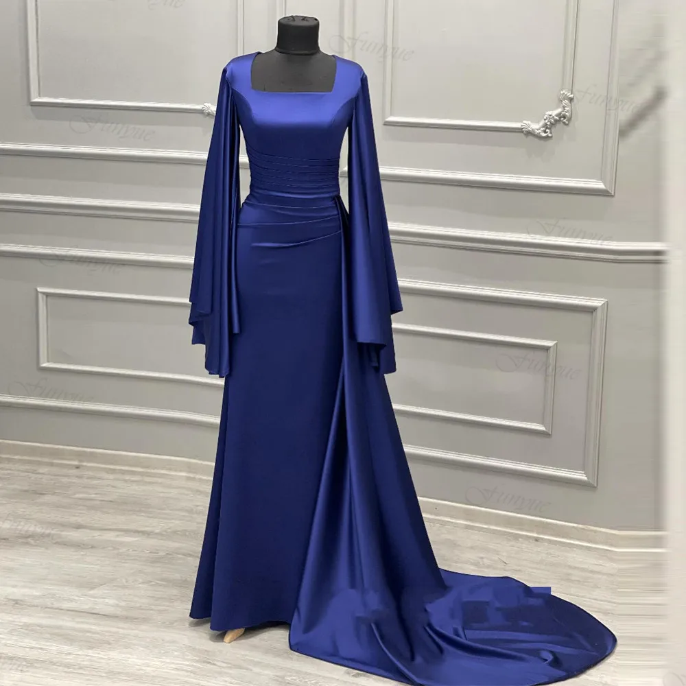 

Dubai Kaftan Arabic Long Sleeve Evening Gown Royal Blue Muslim Formal Occasion Dresses Mermaid Islamic Robes De Soirée