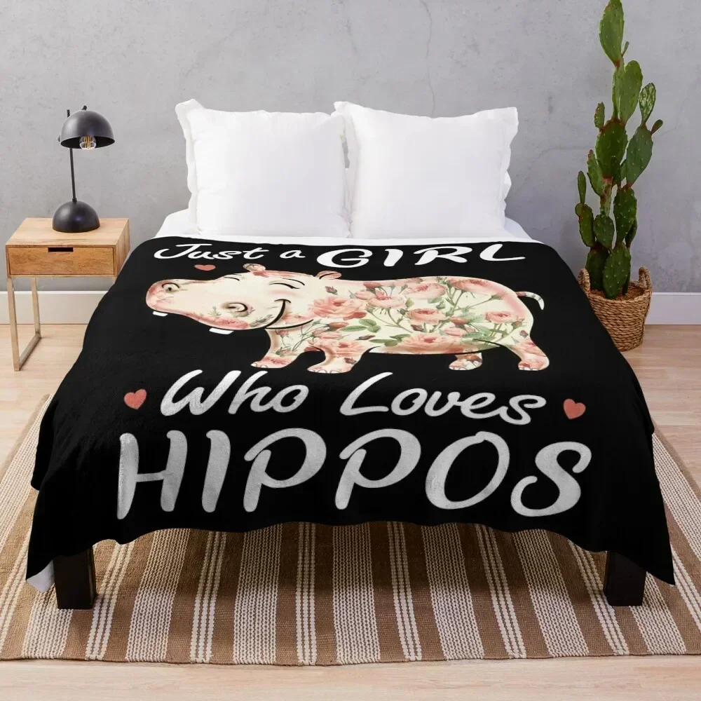 

Just A Girl Who Loves Hippos Flower Hippopotamus Throw Blanket Color Fast Cozy Throw Blanket