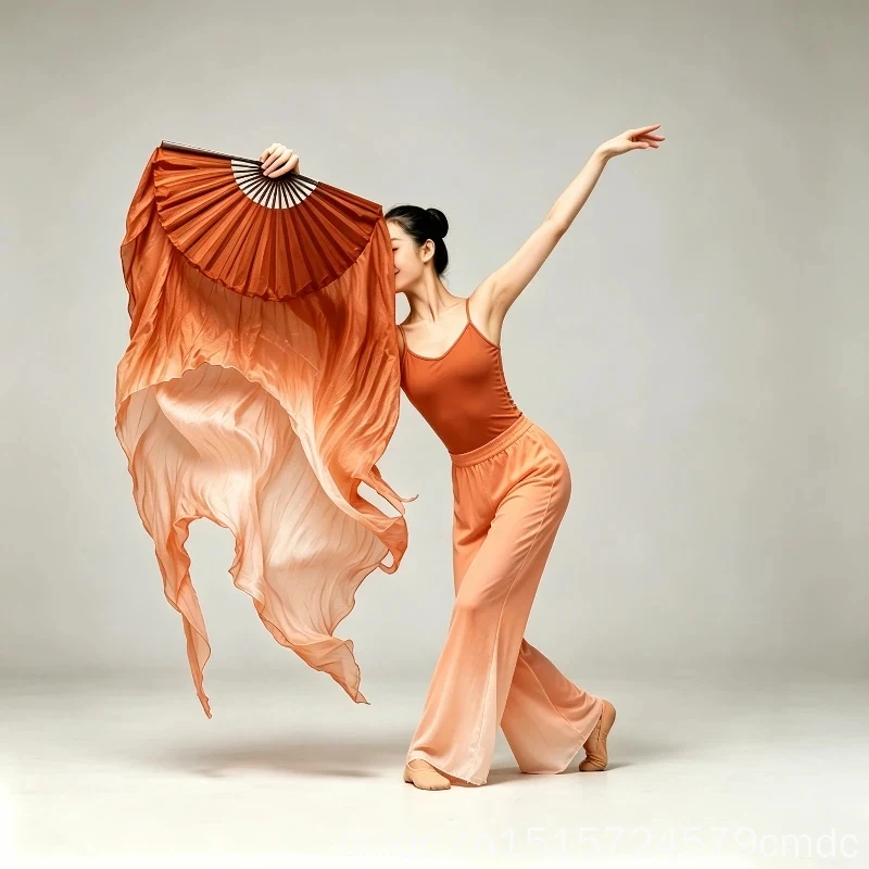New Double Layer Gradient Pure Silk Dance Fan Customizable in Size and Color for Chinese Folk Belly Dance Performance