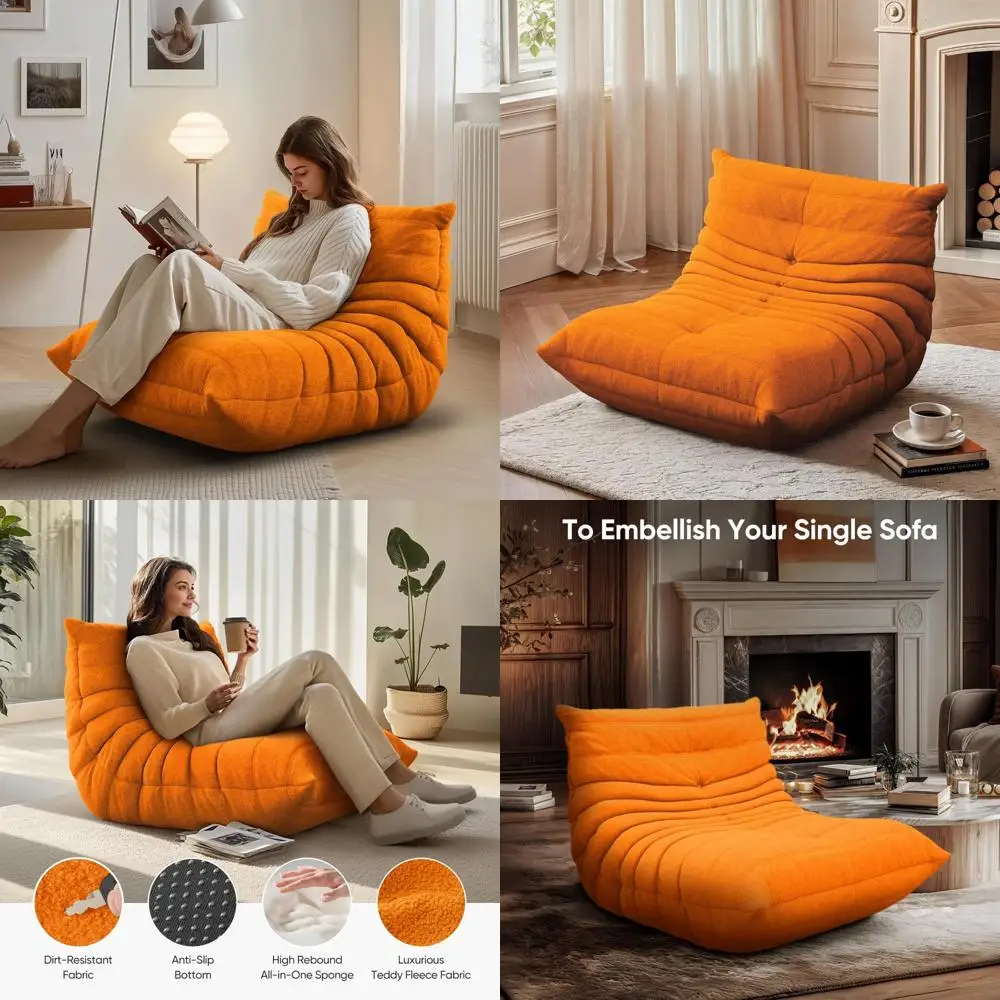 Kursi Bean Bag Ergonomis Busa Memori untuk Dewasa, Alas Anti-Selip Ramah Remaja, Busa Berdaya Tahan Tinggi untuk Dudukan yang Nyaman di Samping Tempat Tidur