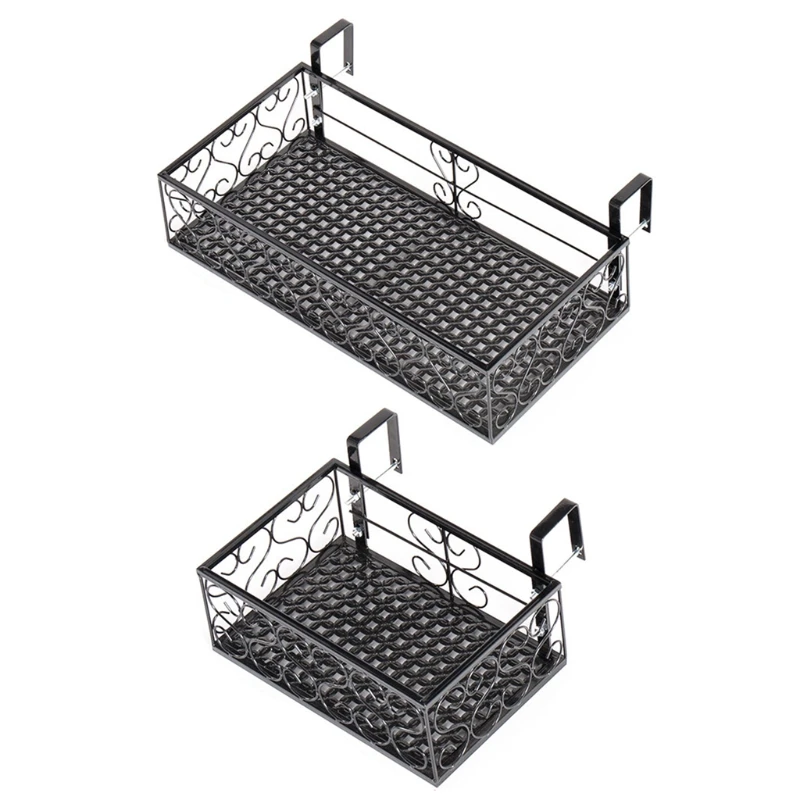 

Rectangle Flower Pot Rack Railing Fence Outdoor Plant Pot Stand with Hooks Drop shipping