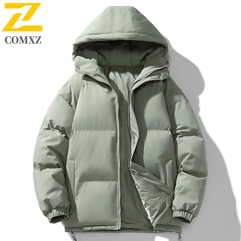 

COMXZ Detachable Hood Padded Coat Men Stand Collar 2025 Winter Coat Unisex Couple Two Way Solid Casual Padded Jacket