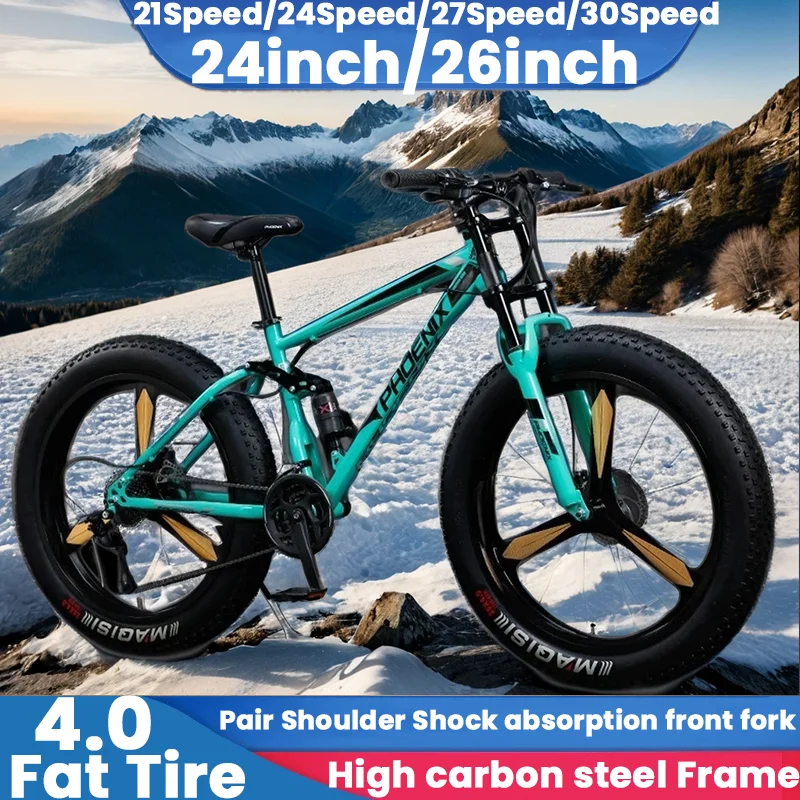 24/26inch high carbon steel mountain bike 21/24/27/30speed off-road MTB snow Bicycle Double disc brake Shock absorption aldult