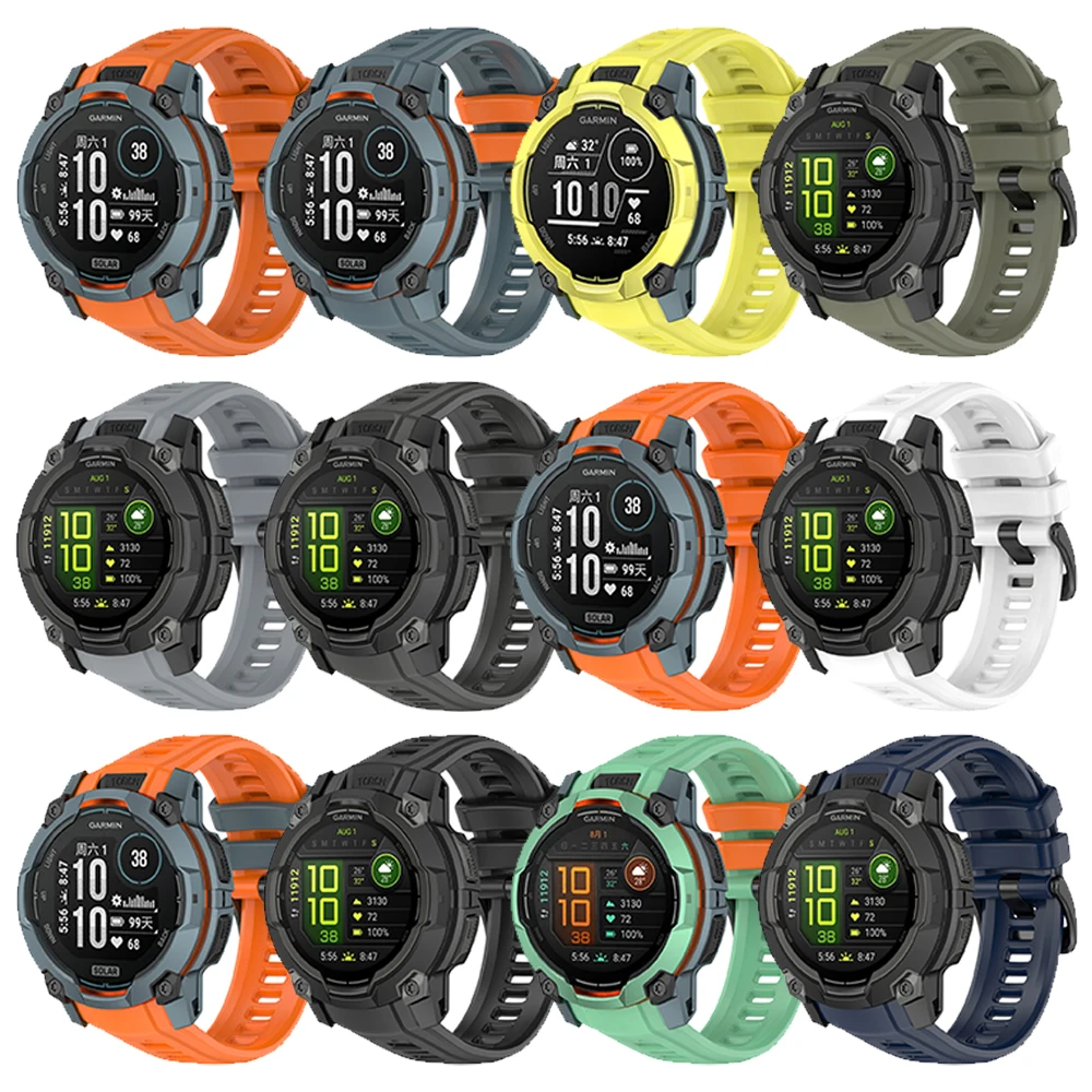 Instinct 3 Solar 45mm 50mm、Instinct E 3 AMOLED 50mm対応 ラバーバンド ストラップ スポーツウォッチバンド リストバンド ブレスレット (隙間なし)