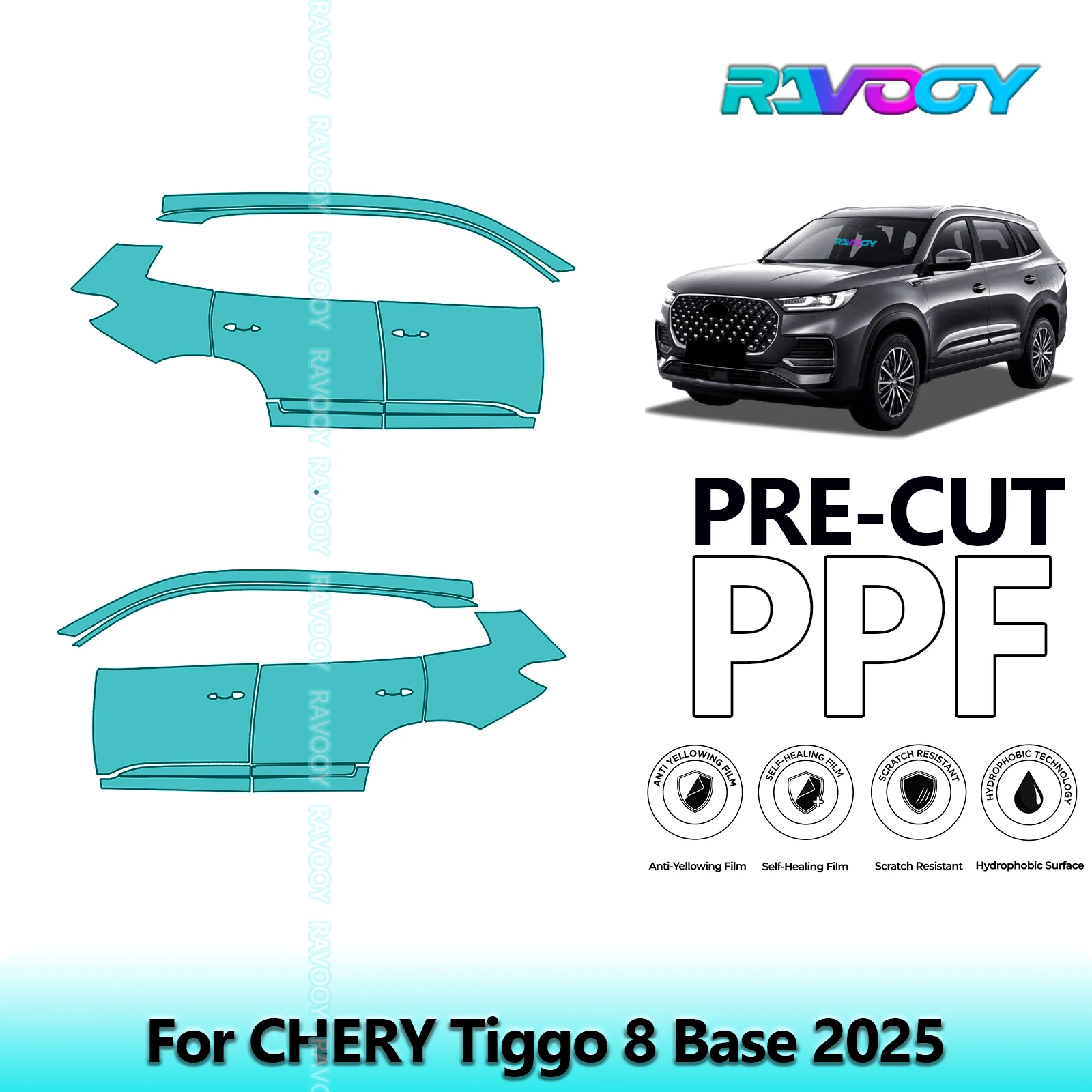 

For CHERY Tiggo 8 Base 2025 8.5mil Clear Matte Pre-Cut PPF Door & A/B Pillar Kit TPU Paint Protection Film Set