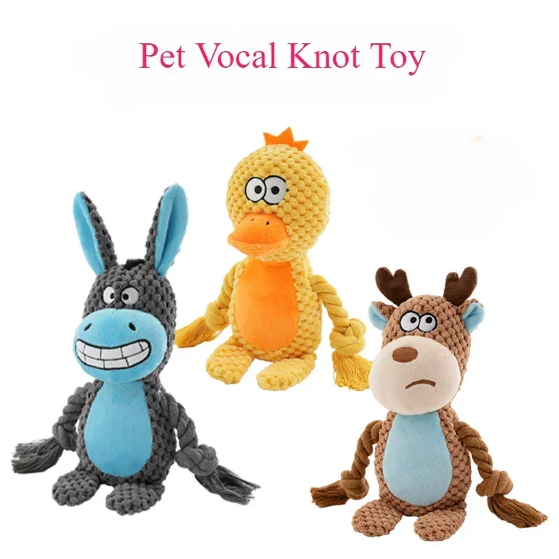 2025 New Pet Plush Sound Cotton Rope Fox Frog Elephant Shaped Dog Toy Interactive Tug of War Training Supplies