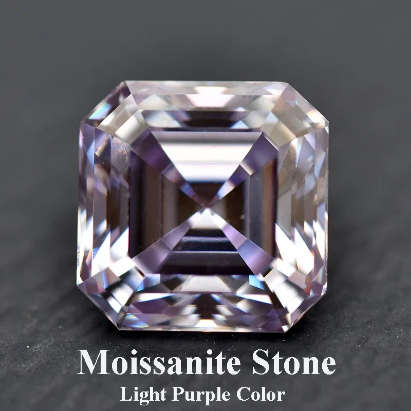 

Moissanite Stone Asscher Cut Light Purple Color Loose Gemstone Lab Grown Moissanite Jewelry Material with GRA Certificated