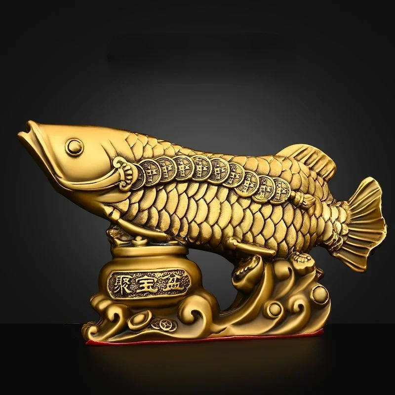 Feng Shui Copper Fish Animal Ornaments Pot of Fish Gold Dragon Home Living Room Office Decor Figurines Crafts