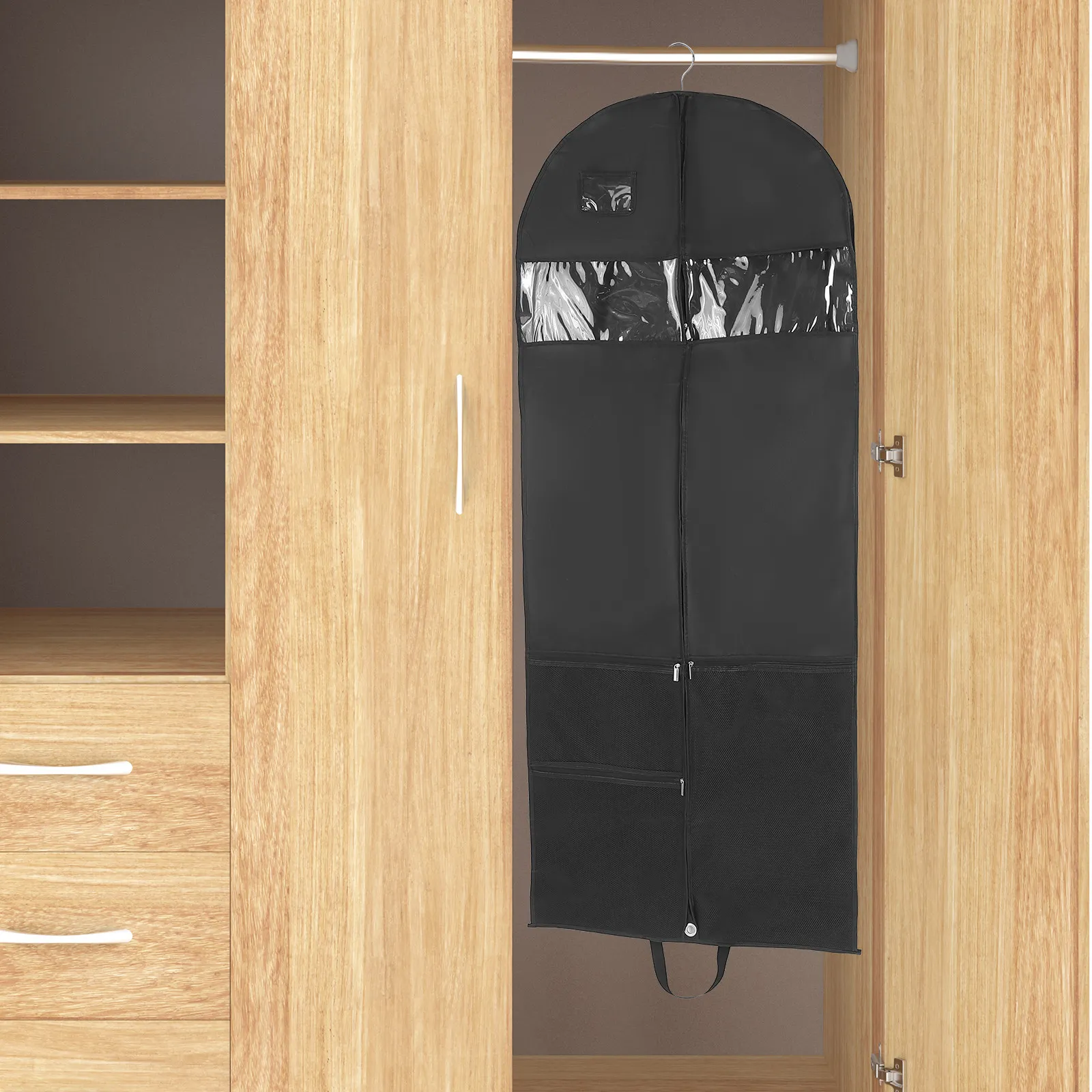 

Hanging Garment Bag Non-Woven Fabric Foldable Dress Suit Storage Bag Transparent Window Clothes Storage Dust Cover for Travel