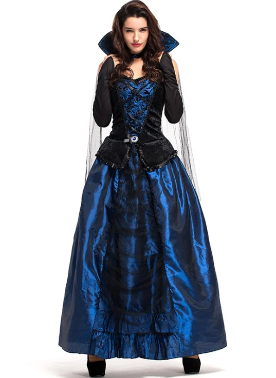 Women Blue Enchantress Royal Retro Medieval Renaissance Queen Dress Lady Satin Masquerade Dress