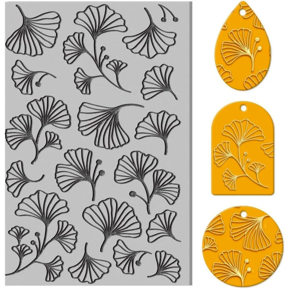 Ginkgo Biloba Clay Texture Mat Leaf Pattern Clay Modeling Pattern Pad Texture Sheets for Polymer Clay Making Earrings Jewelry