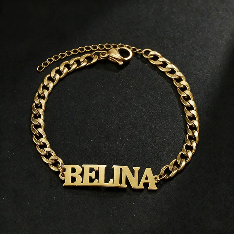 

Personalized Custom Name Chain Bracelet Stainless Steel Fashion Statement Jewelry Gift for Women Men Wear Hip Hop Style