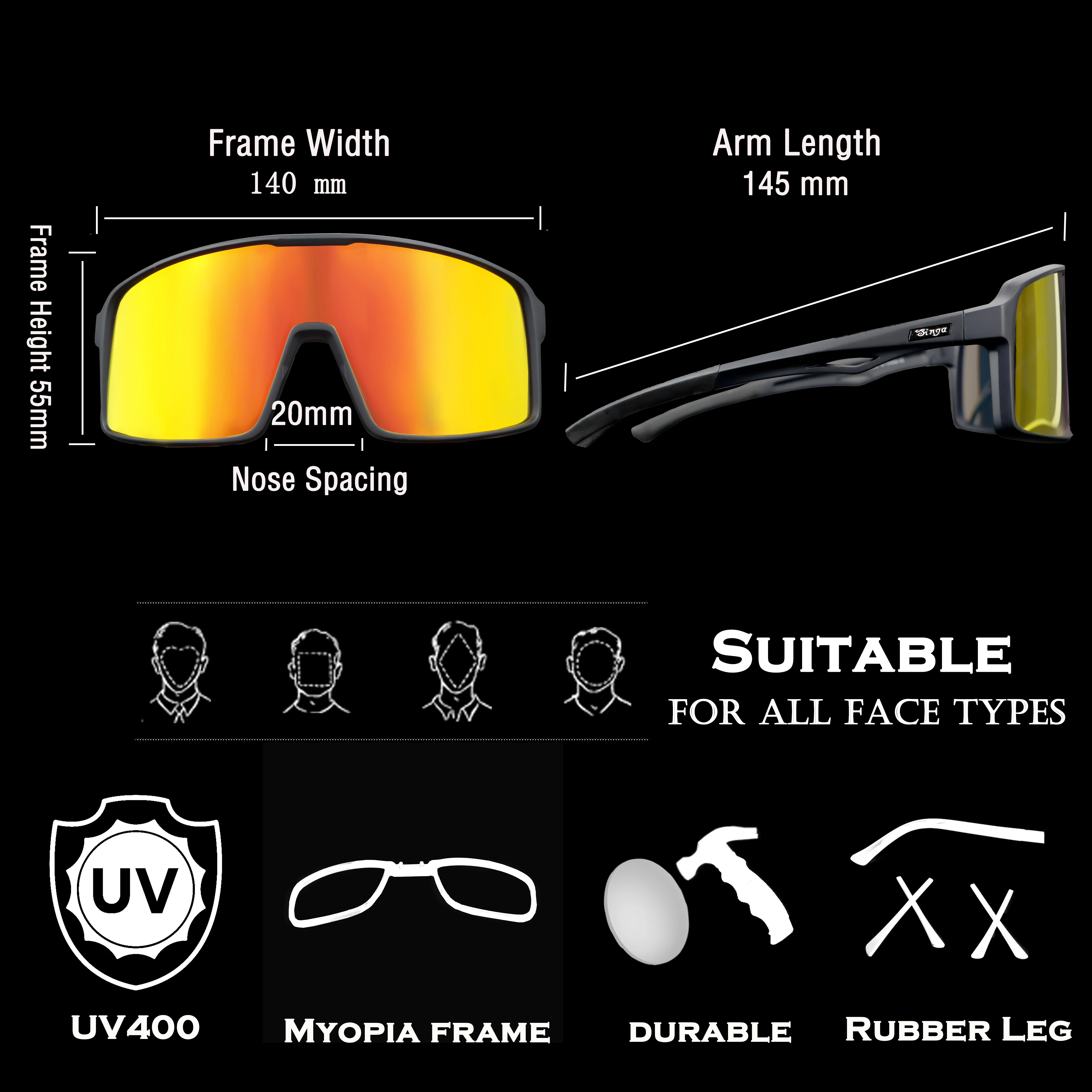 SINGA Photochrome Radsport-Sonnenbrille Sportbrille Rennrad-Brille MTB-Brille für Herren Damen Fahrradbrille Radsport-Brille – Detail 2