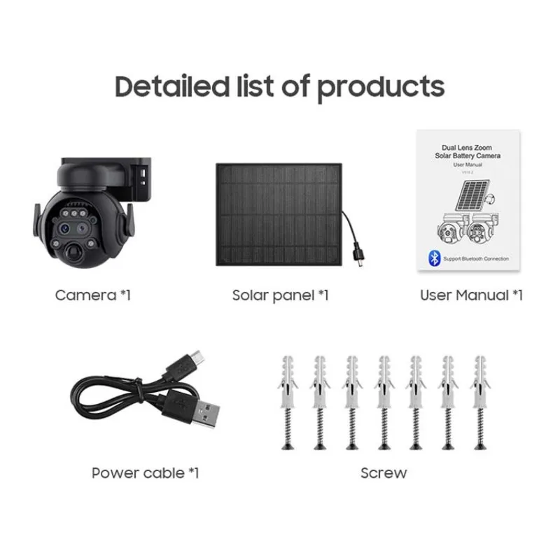 Telecamera di sicurezza solare 4G/WiFi da 6 MP Zoom 12X Doppia lente Visione notturna a colori PIR Rilevamento umano Punto preimpostato