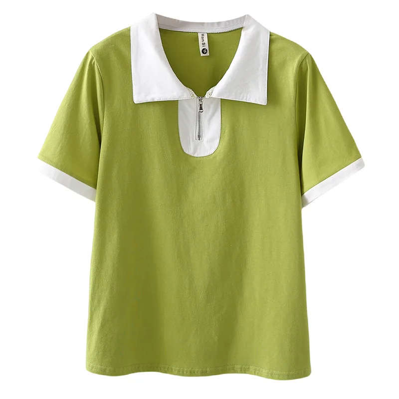 

100 кг новые летние женские топы, повседневные футболки с короткими рукавами и лацканами, большие размеры, футболка в стиле ретро