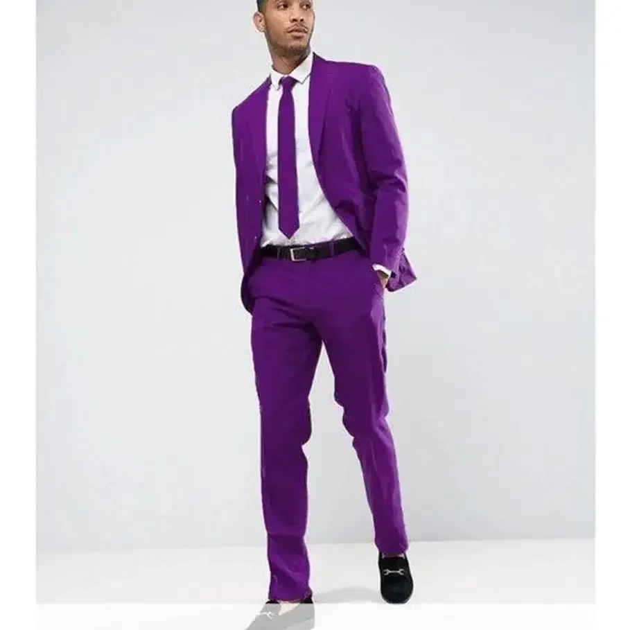 New Purple Men Suit Two-piece Set Minimalist and Slim Fitting High-quality Male Single Breasted Casual Set