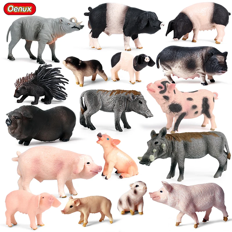 Oenux Poultry Farm Animals Model Simulation Pig Swine Sow Porcupine Boar Action Figures Figurine Lovely Educational Kids Toy