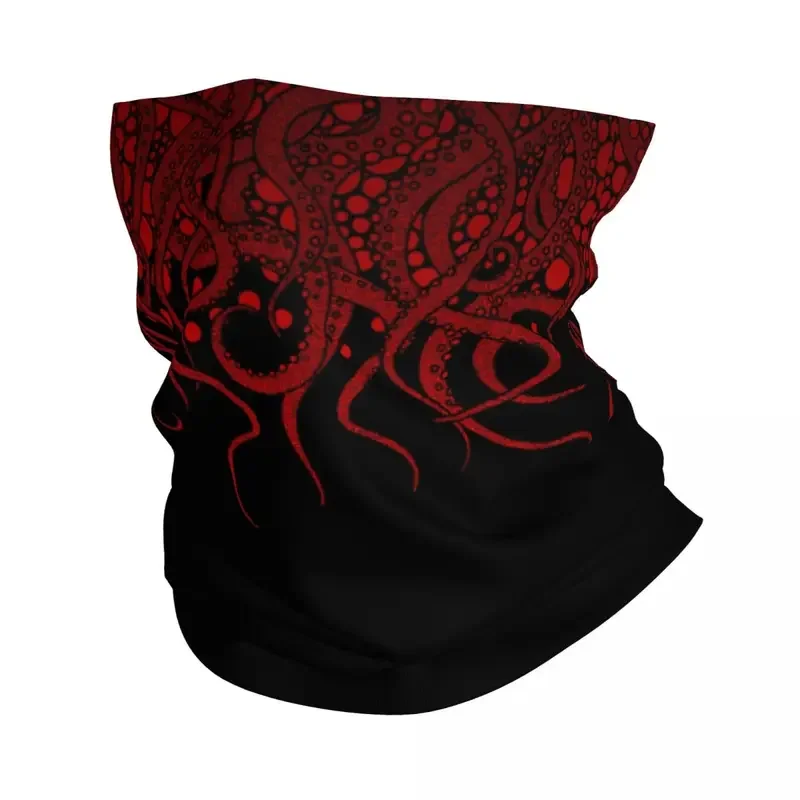 Écharpe coupe-vent pour le visage, bandana rouge sur le cou noir, céphalopode de calmar, cthulhu, cagoule tube de bande de sauna