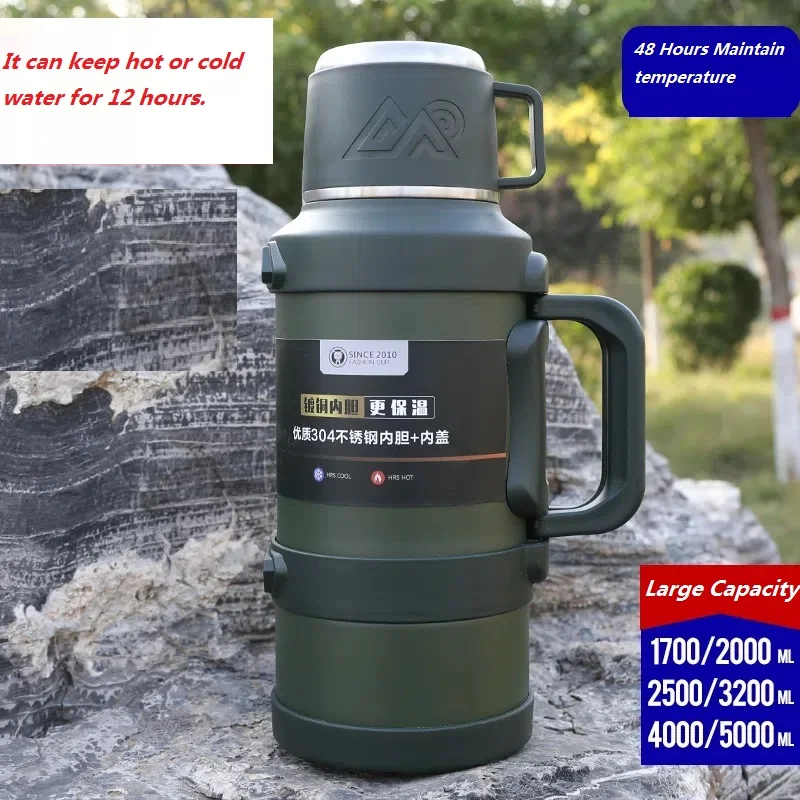 

304 Stainless Steel Big Capacity Thermos Bottle, Outdoor Travel Coffee Mugs, Thermal Vacuum Water Bottle, 1L, 2L, 3L