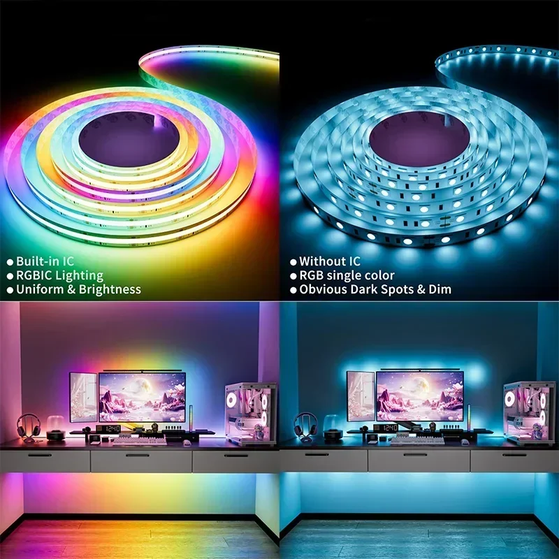 WS2812B RGBIC COB LED Strip Light DC 5V Individually Addressable Dream Color SPI RGB Pixel Flexible Tape for DIY Game Room Decor