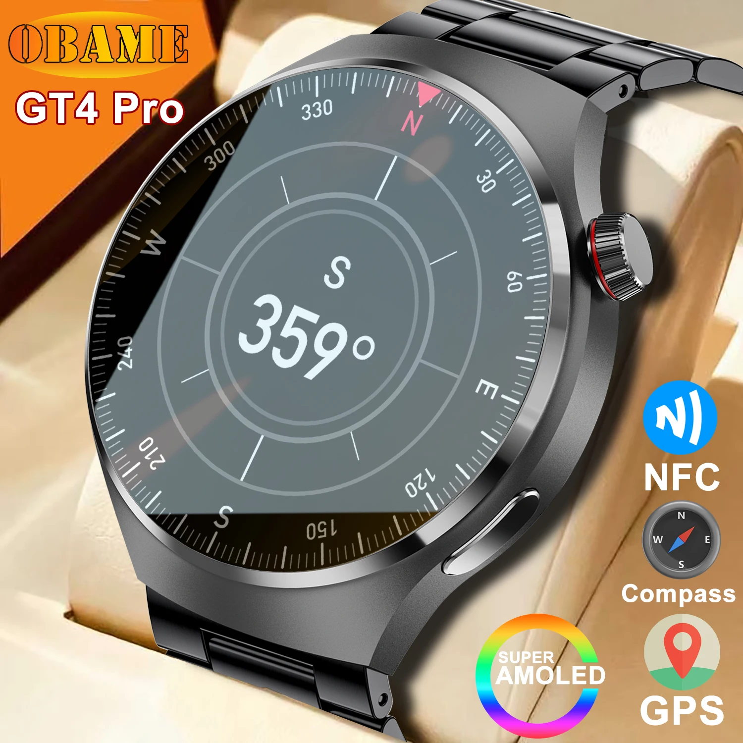 New GT4 Pro Smart Watch Men AMOLED Screen SmartWatch Compass NFC GPS Tracker Heart rate Multi-Sports mode Waterproof Smartwatch