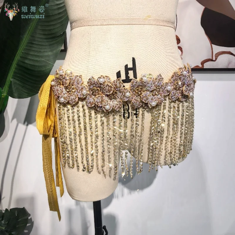 

Handmade Belly Dance Performance Belts Women's Customized High End Luxury Rhinestones Tassel Oriental Dance Competition Belt