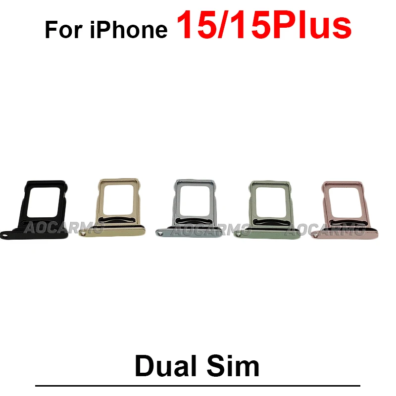 Dual Sim Tray For iPhone 15 PLUS 15Plus Black Blue Green Yellow Pink SIM Card Holder Slot Replacement Parts