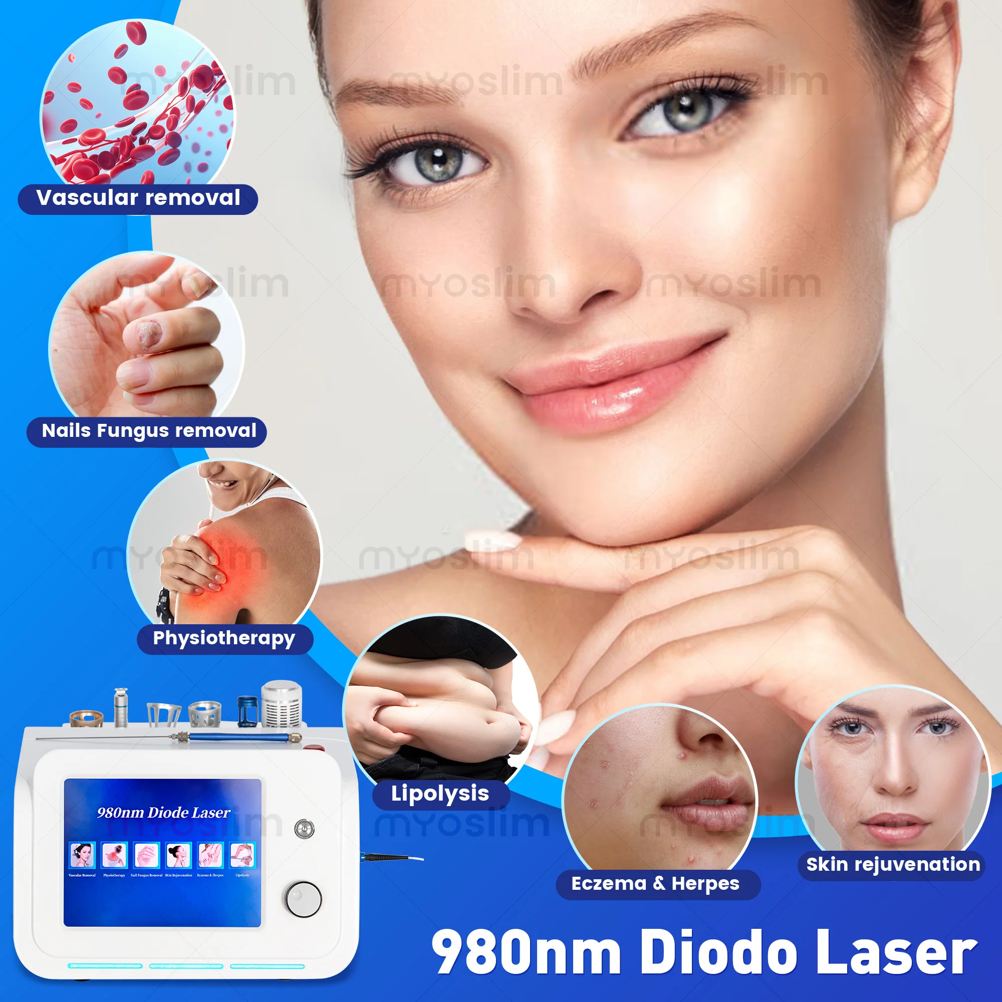 

6 in 1 980nm Diode Laser 60W Machine Spider Vein Blood Vessel Removal Nail Fungus Eczema Fat Dissolution Device