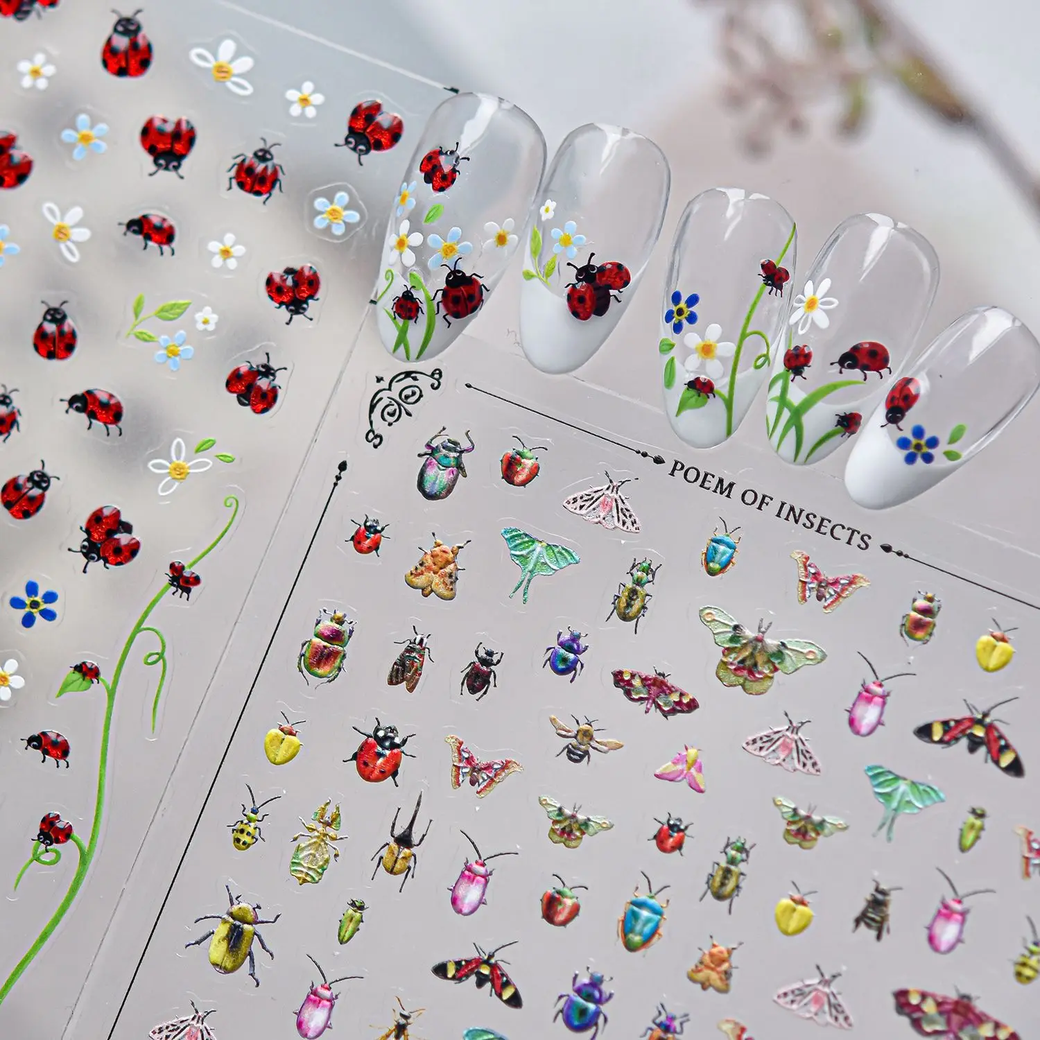 Y2K Fantasy-Wald Insekten 5D Nagelkunst-Aufkleber Elemente Motten Schmetterlinge Bienen Marienkäfer Niedliche Märchenhafte Selbstklebende Nagelkunst-Dekorationen – Detail 6
