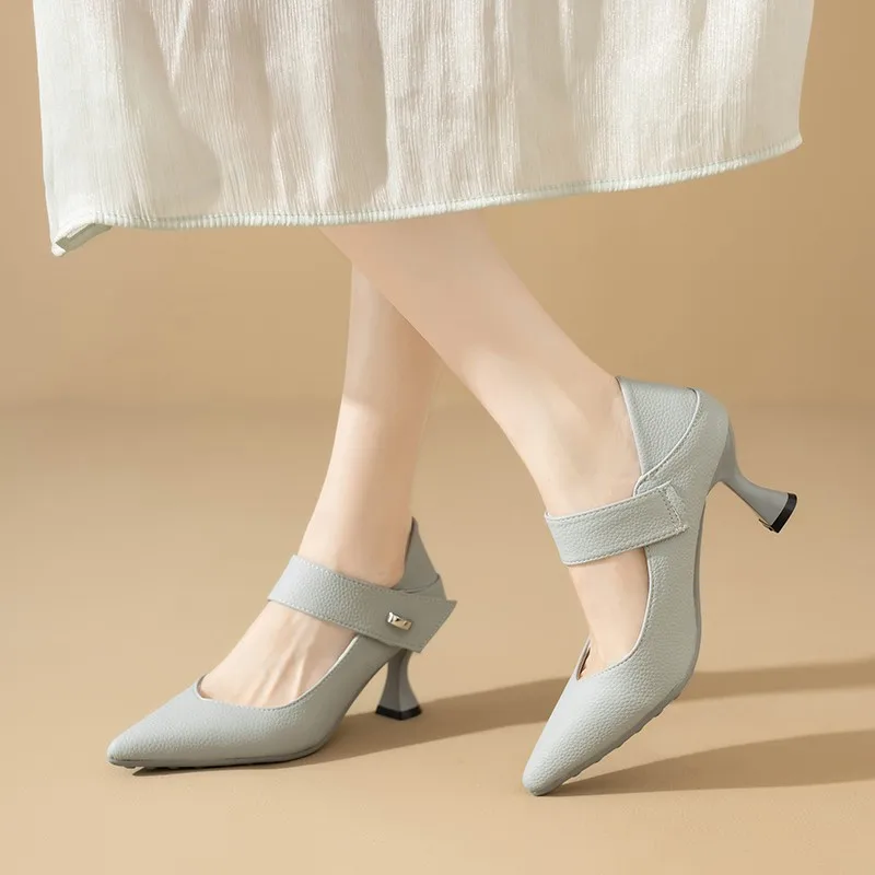 

French 2026 New Fashion High Heels Women's Stiletto Sexy Shallow Mouth Pointed Toe Soft Leather Two-Wear Shoes