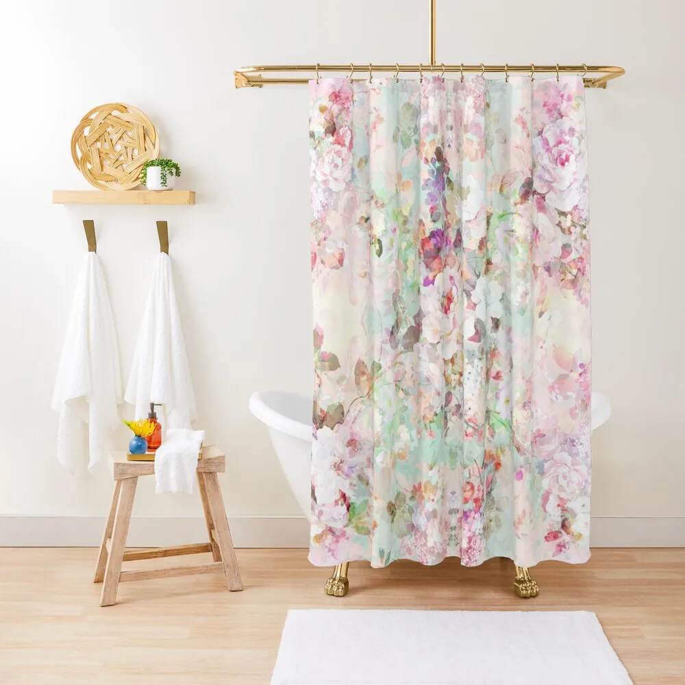 

Pink watercolor vintage flowers pattern Shower Curtain Bathroom Shower Set Shower Bathroom Curtain