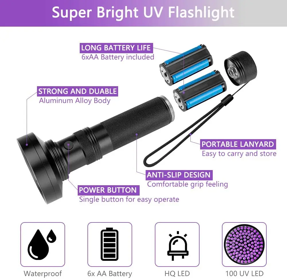 

C2 51LED 100Led UV Led Flashlight Torch Black Light UV Lamp UV Black Light Pet Urine Light Detector for Dog/Cat Urine Dry Stains